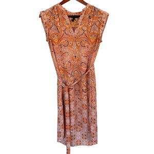 BCBG Max Azria pink and orange paisley high low shirtdress tie waist Size XS